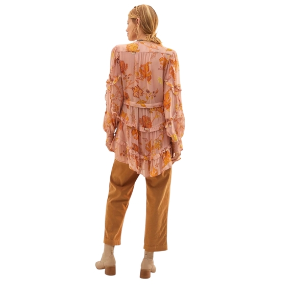 ANTHROPOLOGIE Floral Print Sheer Boho Tunic Top Sz XS - Picture 4 of 10
